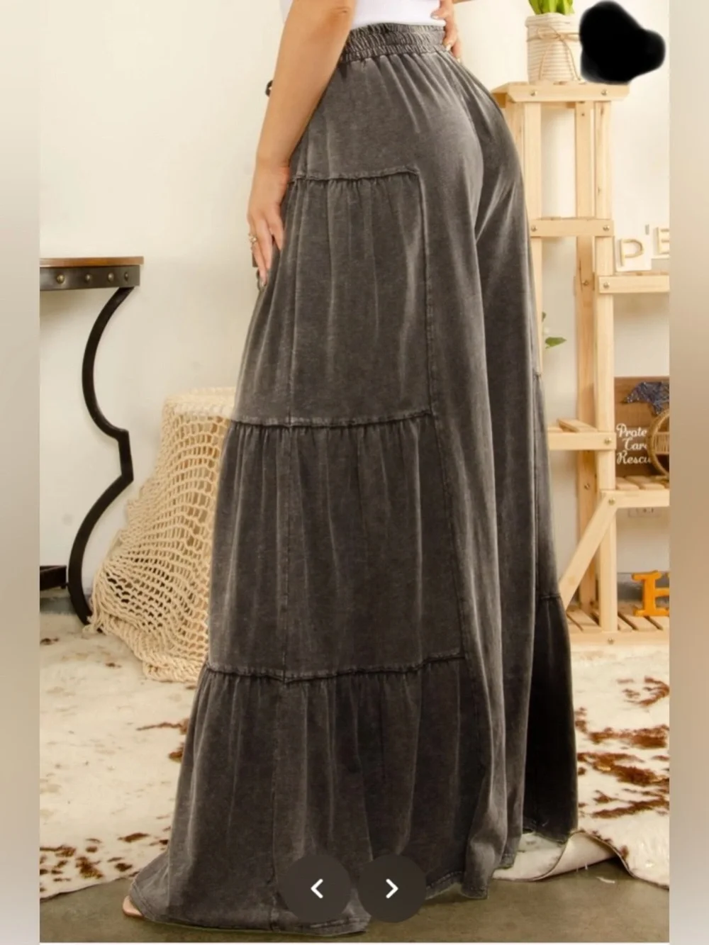 Velvet Washed Charcoal Tiered Maxi Skirt - Picture 3 of 11